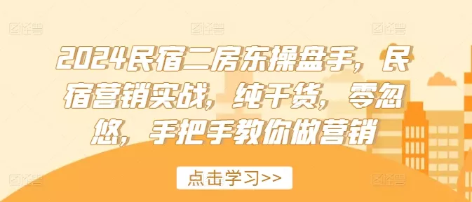 2024民宿二房东操盘手，民宿营销实战，纯干货，零忽悠，手把手教你做营销-山河网创