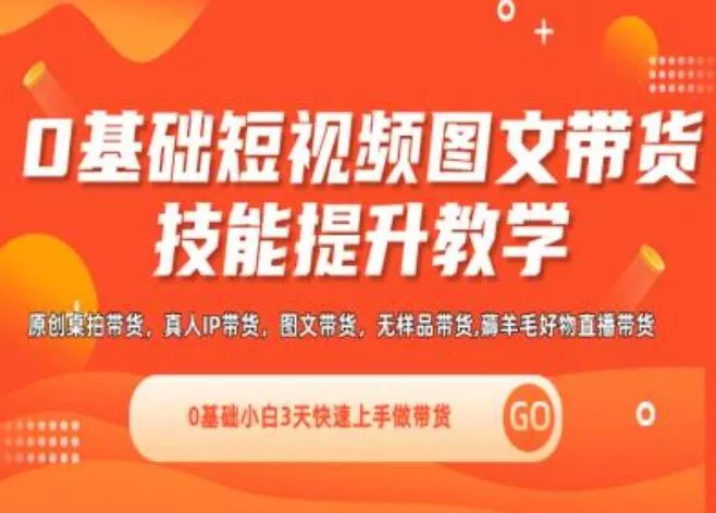 0基础短视频图文带货实操技能提升教学(直播课+视频课),0基础小白3天快速上手做带货-山河网创