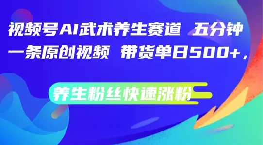 视频号AI武术养生赛道，五分钟一条原创视频，带货单日几张，养生粉丝快速涨粉【揭秘】-山河网创