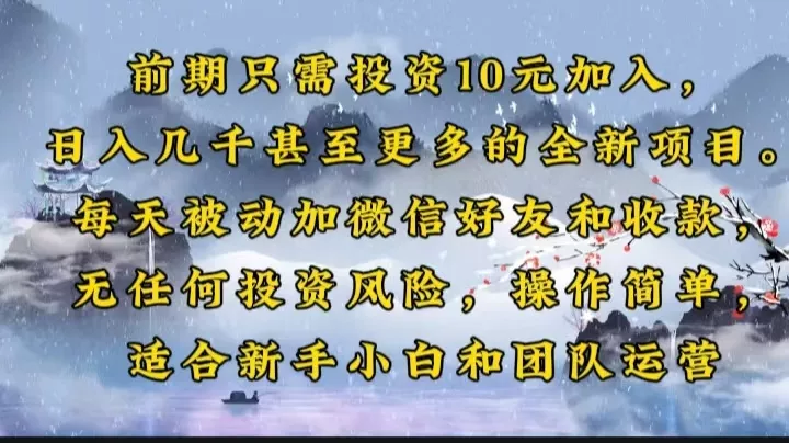 前期只需投资10元加入，日入几千甚至更多的全新项目。每天被动加微信好…-山河网创