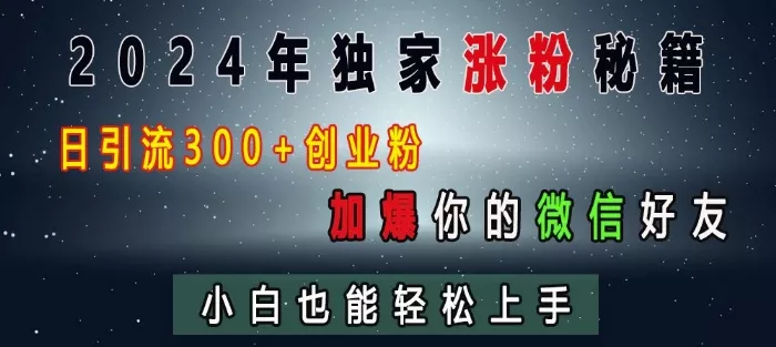 2024年独家涨粉秘籍，日引流300+创业粉，加爆你的微信好友，小白也能轻松上手-山河网创