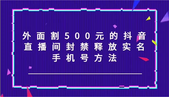 外面割500元的抖音直播间封禁释放实名/手机号方法！-山河网创