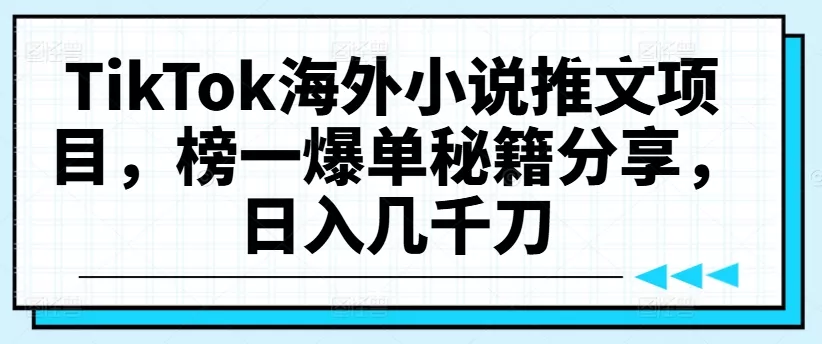 TikTok海外小说推文项目，榜一爆单秘籍分享，日入几千刀-山河网创