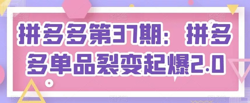 拼多多第37期：拼多多单品裂变起爆2.0-山河网创