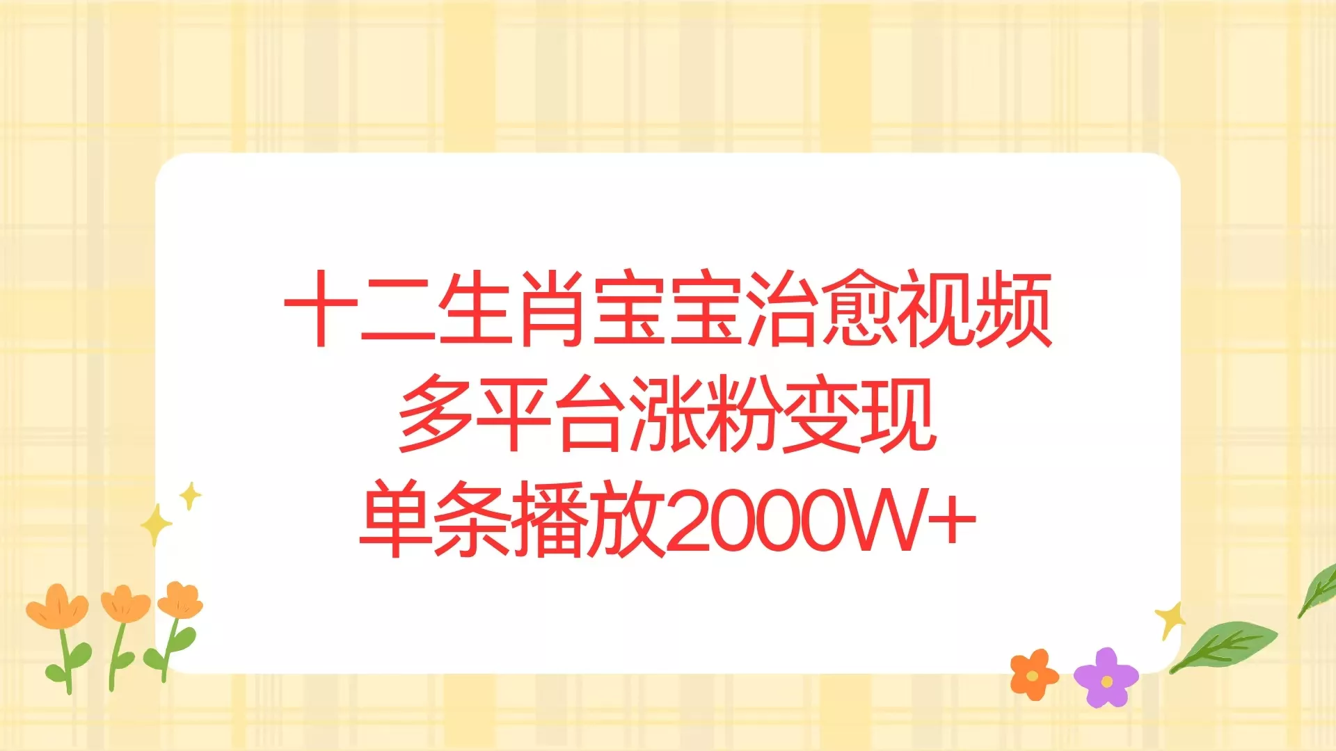 十二生肖宝宝治愈视频，多平台涨粉变现，单条播放2000W+-山河网创