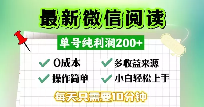 微信阅读最新玩法，每天十分钟，单号一天200+，简单0零成本，当日提现-山河网创