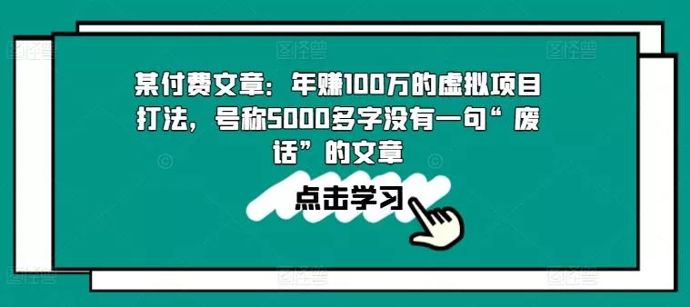 某付费文章：年赚100w的虚拟项目打法，号称5000多字没有一句“废话”的文章-山河网创