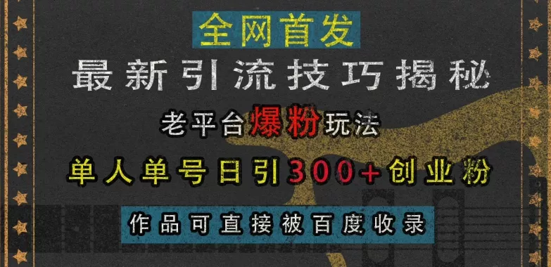最新引流技巧揭秘，老平台爆粉玩法，单人单号日引300+创业粉，作品可直接被百度收录-山河网创