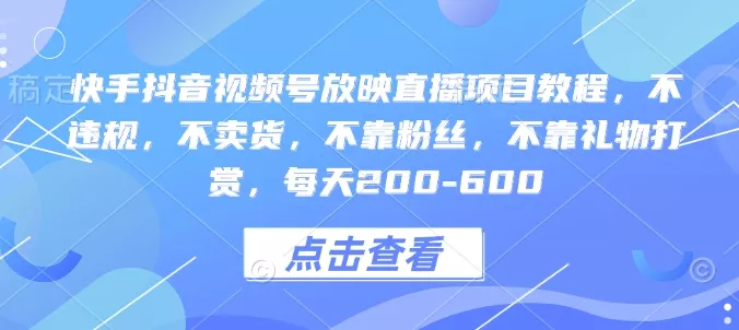 快手抖音视频号放映直播项目教程，不违规，不卖货，不靠粉丝，不靠礼物打赏，每天200-600-山河网创