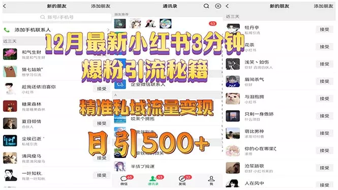 12月最新小红书3分钟爆粉引流秘籍 精准私域流量变现 日引500+-山河网创