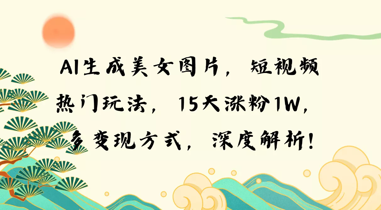 AI生成美女图片，短视频热门玩法，15天涨粉1W，多变现方式，深度解析!-山河网创