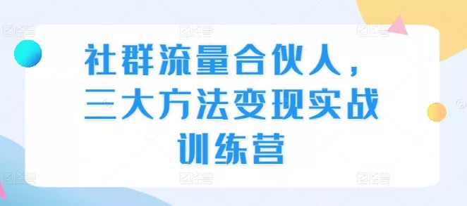 社群流量合伙人，三大方法变现实战训练营-山河网创