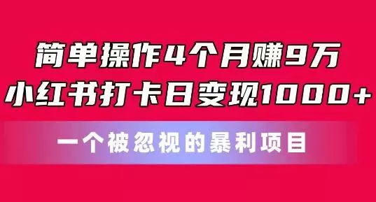 简单操作4个月赚9w，小红书打卡日变现1k，一个被忽视的暴力项目【揭秘】-山河网创