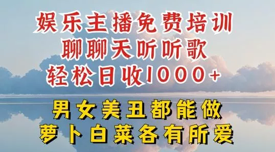 娱乐主播免费培训聊聊天听听歌轻松日收1K+，男女美丑都能做萝卜白菜各有所爱【揭秘】-山河网创