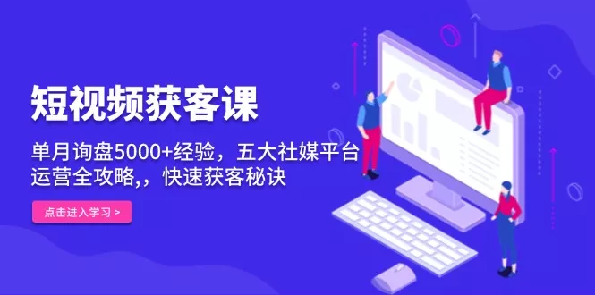 短视频获客课，单月询盘5000+经验，五大社媒平台运营全攻略,，快速获客…-山河网创