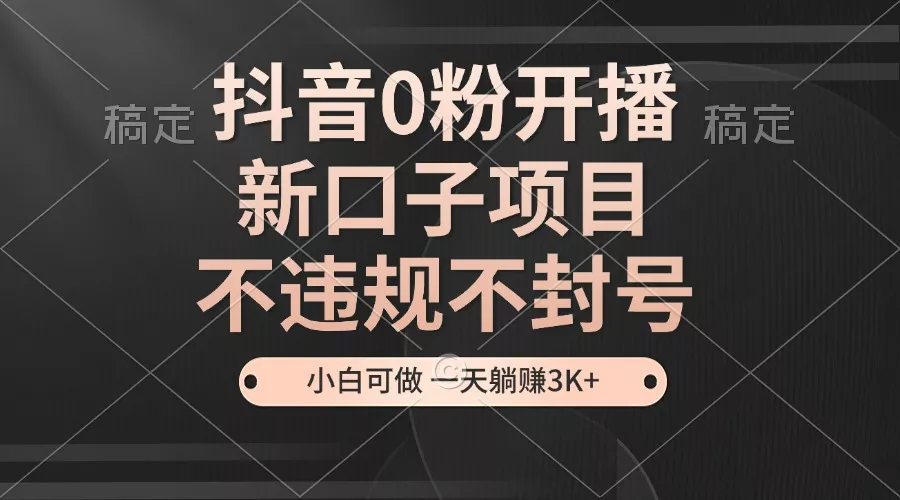 抖音0粉开播，新口子项目，不违规不封号，小白可做，一天躺赚3K+-山河网创