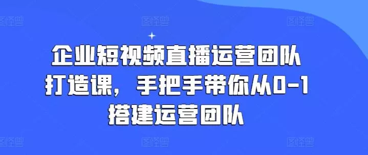 企业短视频直播运营团队打造课，手把手带你从0-1搭建运营团队-山河网创