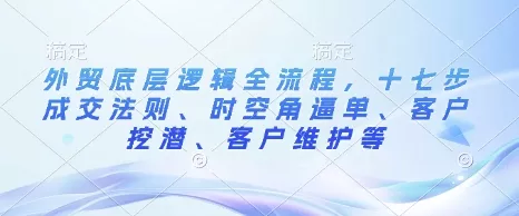 外贸底层逻辑全流程，十七步成交法则、时空角逼单、客户挖潜、客户维护等-山河网创