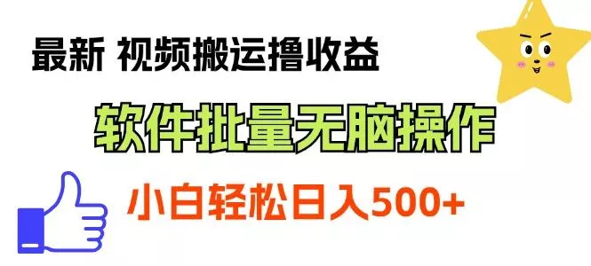 最新视频搬运撸收益，软件无脑批量操作，新手小白轻松上手-山河网创
