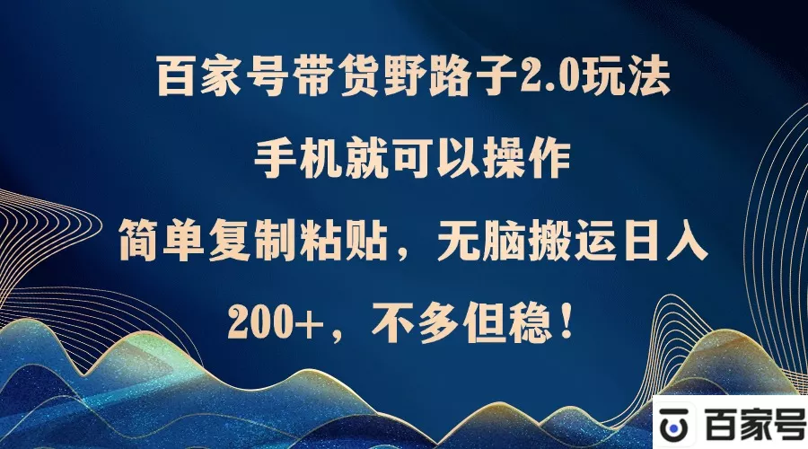 百家号带货野路子2.0玩法，手机就可以操作，简单复制粘贴，无脑搬运日…-山河网创