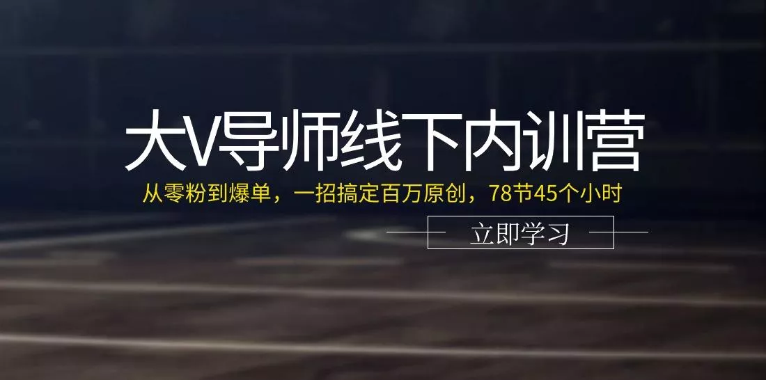 大V导师线下内训营：从零粉到爆单，一招搞定百万原创(78节45个小时)-山河网创