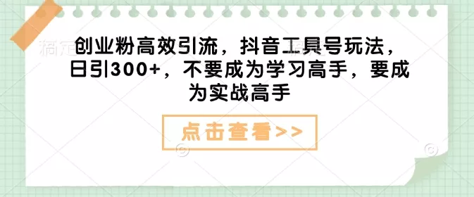 创业粉高效引流，抖音工具号玩法，日引300+，不要成为学习高手，要成为实战高手-山河网创