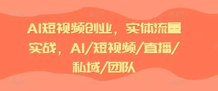 AI短视频创业，实体流量实战，AI/短视频/直播/私域/团队-山河网创