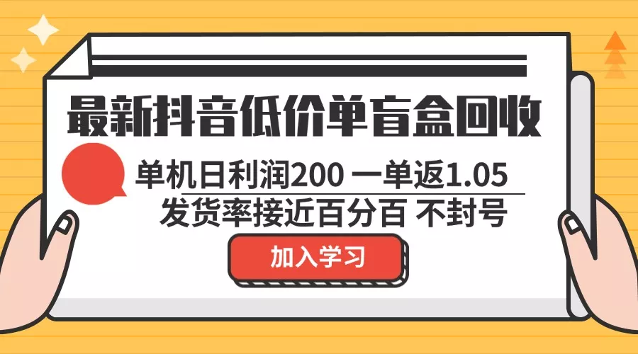 最新抖音低价单盲盒回收 一单1.05 单机日利润200 纯绿色不封号-山河网创
