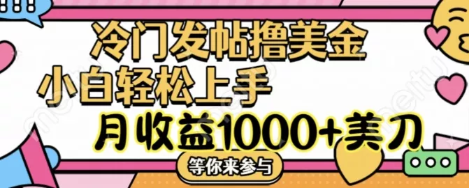 冷门发帖撸美金项目，月收益1000+美金，简单无脑，干就完了【揭秘】-山河网创