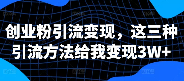 创业粉引流变现，这三种引流方法给我变现3W+【揭秘】-山河网创