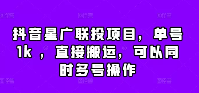 抖音星广联投项目，单号1k ，直接搬运，可以同时多号操作【揭秘】-山河网创