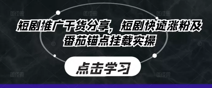 短剧推广干货分享，短剧快速涨粉及番茄锚点挂载实操-山河网创