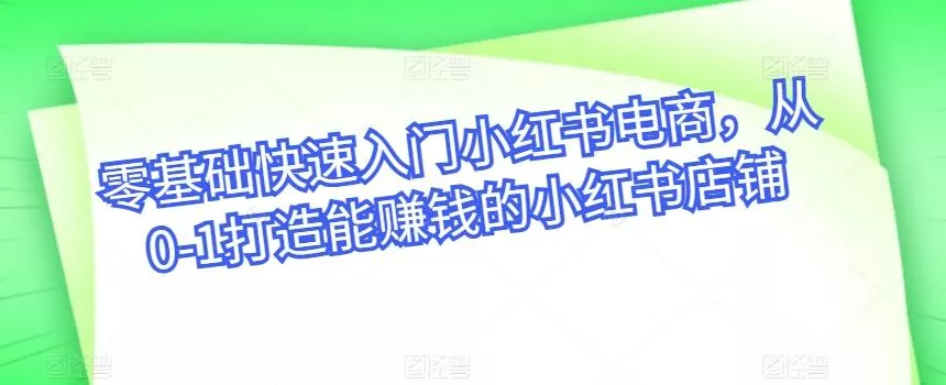 零基础快速入门小红书电商，从0-1打造能赚钱的小红书店铺-山河网创