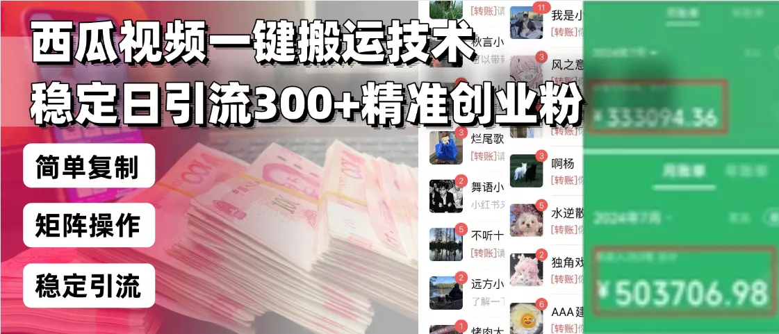 西瓜视频一键搬运技术，稳定日引流300+精准创业粉，简单可复制给团队，…-山河网创