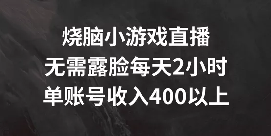 烧脑小游戏直播，无需露脸每天2小时，单账号日入400+【揭秘】-山河网创