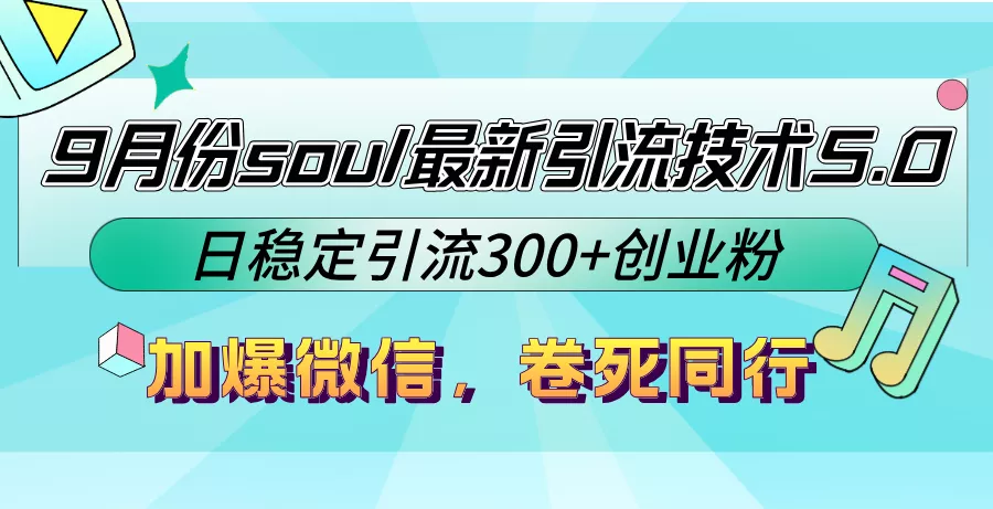 9月份soul最新引流技术5.0，日稳定引流300+创业粉，加爆微信，卷死同行-山河网创