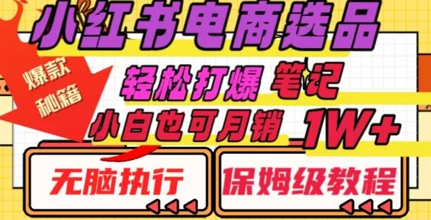 小红书电商爆款选品秘籍，帮你轻松打爆笔记，小白也可轻松月销10000+-山河网创