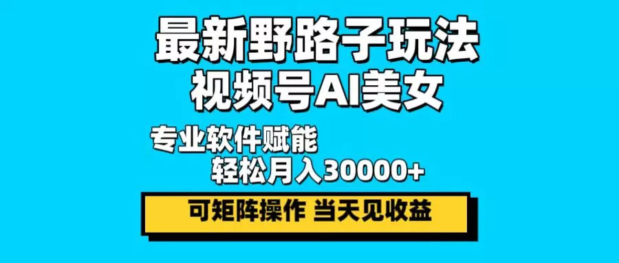 最新野路子玩法，视频号AI美女，当天见收益，轻松月入30000＋-山河网创