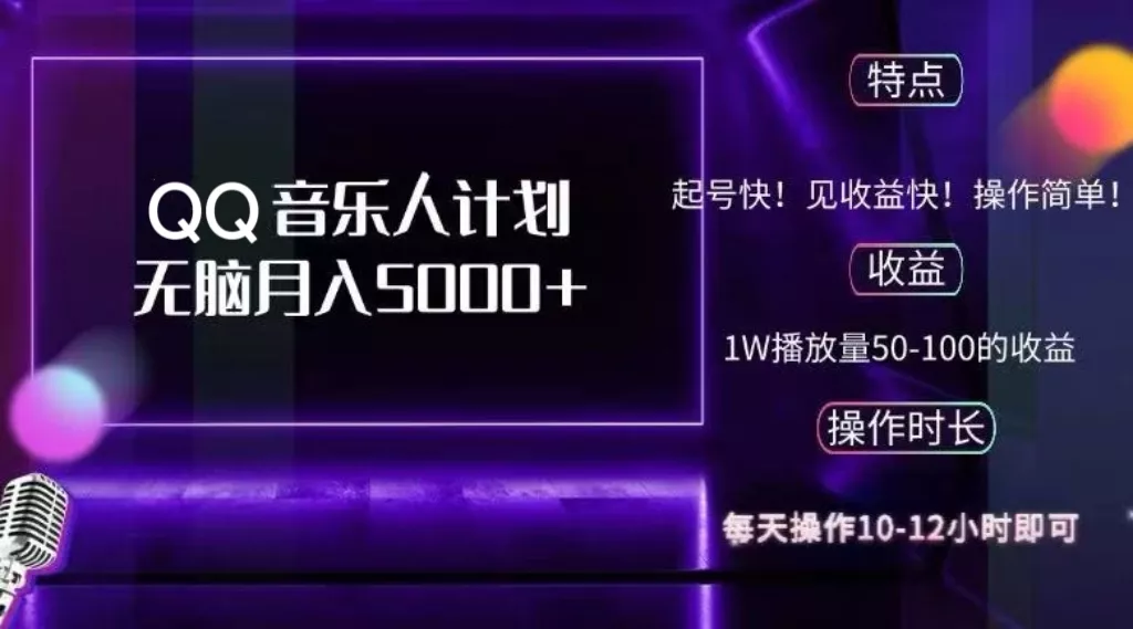 2024 QQ音乐人计划，纯无脑操作，轻松月入5000+，可批量放大操作-山河网创
