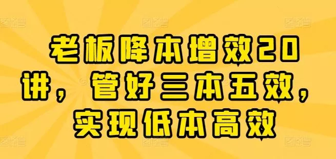 老板降本增效20讲，管好三本五效，实现低本高效-山河网创