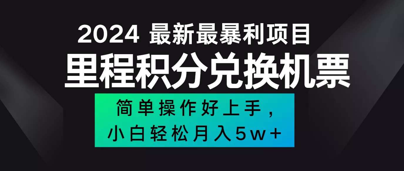 2024最新里程积分兑换机票，手机操作小白轻松月入5万+-山河网创