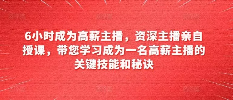 6小时成为高薪主播，资深主播亲自授课，带您学习成为一名高薪主播的关键技能和秘诀-山河网创