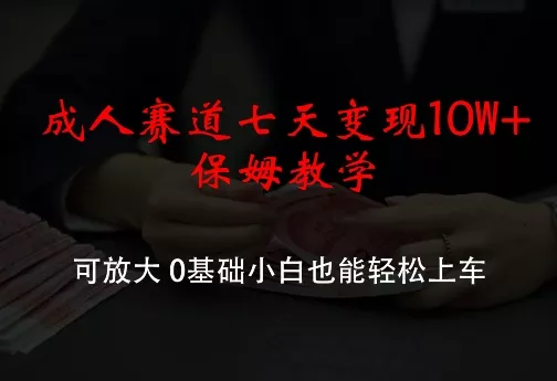 成人赛道七天变现10W+保姆教学，可放大，0基础小白也能轻松上车【揭秘】-山河网创