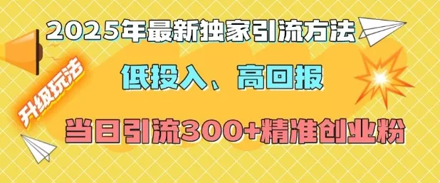 2025年最新独家引流方法，低投入高回报？当日引流300+精准创业粉-山河网创