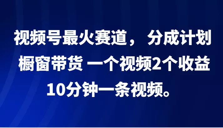 视频号最火赛道， 分成计划， 橱窗带货，一个视频2个收益，10分钟一条视频。-山河网创
