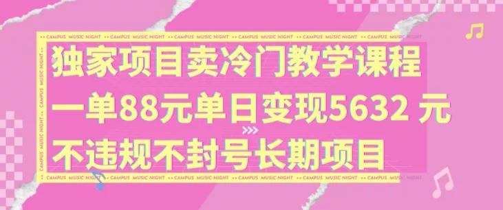 独家项目卖冷门教学课程一单88元单日变现5632元违规不封号长期项目【揭秘】-山河网创