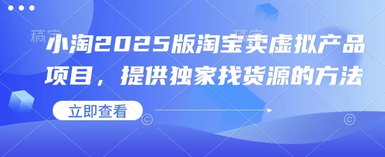 小淘2025版淘宝卖虚拟产品项目，提供独家找货源的方法-山河网创
