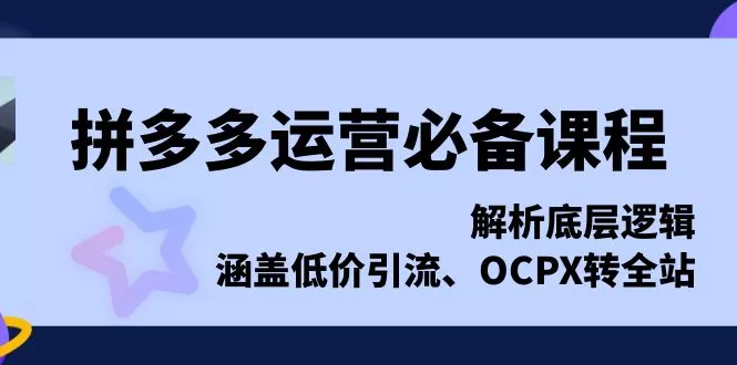 拼多多运营必备课程，解析底层逻辑，涵盖低价引流、OCPX转全站-山河网创