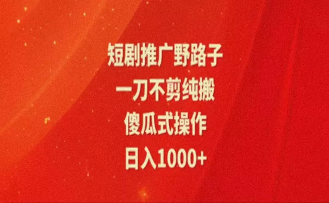 暑假风口项目，短剧推广全新玩法，一刀不剪纯搬运，轻松日入1000+-山河网创