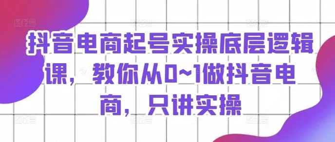 抖音电商起号实操底层逻辑课，教你从0~1做抖音电商，只讲实操-山河网创